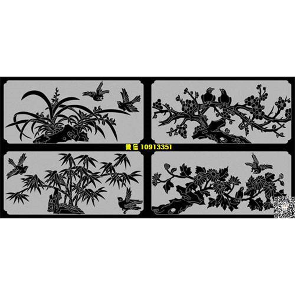 精雕图108梅兰竹菊栏板精雕图线雕图线条图单线铣底图_电脑雕刻plt文泰矢量图精雕图浮雕图